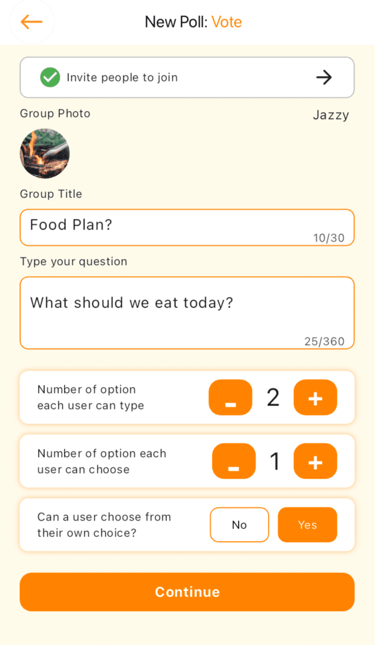 Rankly new poll screen with a group title, a question and voting settings